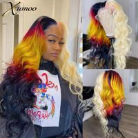 Parrucche di pizzo Corpo Wave Wave Parrucca anteriore arcobaleno colorato capelli brasiliani Human Mezza 613 Blonde T Part