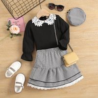 Baby Girl Clothing Set Long- sleeved knit lace collar top + p...