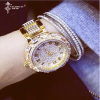 Relojes de pulsera Relojes para mujeres llenas de Rhinestones Gold Quartz Watch Roman Numerals Dial Clock Regalos Montre Femme