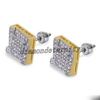 Haute Qualité Jaune Gold Out Out CZ Studi Diamant Diamond Cluster Zirconia Square Square Boucle Boucles d'oreilles pour hommes Hip Hop Bijoux