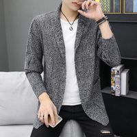Camisolas masculinas Cardigan Homens Outono Casaco Médio Comprimento Windbreaker Coreano Trend Tendência Roupas