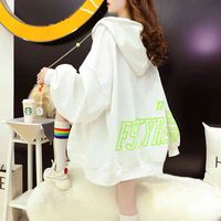 Jaquetas femininas Coreano Sarja Outono Zipper Mulheres Camisola com Cardigan Hoodie Impresso Carta Fina Hoddies para Adolescentes Suéteres Veite