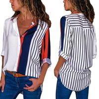 Chemises de chemisiers pour femmes 2021 Saison Fashion Fashion Fashion Fashion Fashion Fashion Casual Long Color Block Bouton Tops Tops Blouse V-Neck Midi Shirt Top