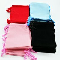 7x9cm Velvet Drawstring Pouch Bag Jewelry Bag Christmas Wedding Gift Bags Black Red Pink Blue 4 Color Wholesale DHL Free