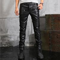 Men&#039;s Pants Mens Casual Slim Black Leather Punk Rock Male Singer Performance Nightclub Dance Trousers Costume Size 28~33