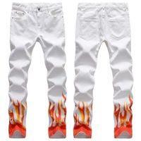 Jeans pour hommes européens américains haute rue high white flamme numérique graffiti impression hip-hop masculin graphique maigre