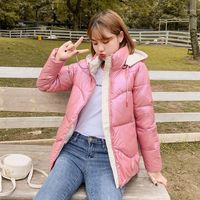 Kadın Kış Ceket Artı Boyutu Gevşek Katı Kapşonlu Kısa Parkas Kadın Pamuk Yastıklı Standı Yaka Kalın Coats Bayan1
