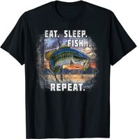 Os t-shirt dos homens Comem, dormem, peixes, repita o mento de pesca do baixo Presentes engraçados Curto ocasional do algodão O-pescoço dos homens camisetas