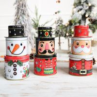 Gift Wrap Christmas Three-tier Tinplate Box Santa Claus Biscuits Candy Storage Tin Metal Elk Printed Sealed Jar Organiz