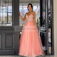 2022 A Line Tulle Long Prom Dresses Handmade Beaded Lace Up ...