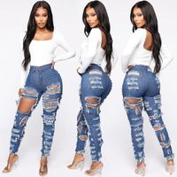 Women' s Jeans 2021 Fashion Woman Ripped High Waist Stre...