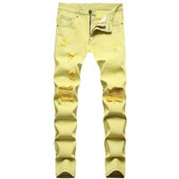 Men' s Jeans 2021 Yellow Ripped Leisure Teenagers Dyed S...