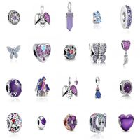 Brand new 925 sterling silver purple sister mother south hanging butterfly love beads suitable for Pandora bracelet small jewelry gift
