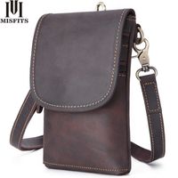 MISFITS 100% genuine leather men&#039;s shoulder bag waist pack fashion small crossbody bags cell phone pouch man belt messenger 210907