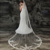 Bridal slöjor nzuk lång spets kant slöja med kam 3 meter katedralen bröllop brud tillbehör mantilla klänning