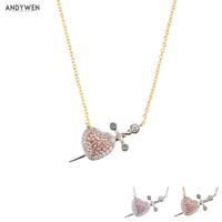 Andywen 925 Sterling Zilver Goud Hart Pendant Pierce Your Pink Clear Long Chain Ketting Bruiloft Valentiens Gift 210608