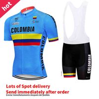 Nieuwe heren blauwe Colombia fietsen fietsen jersey bib shorts outfit racing pak korte mouw shirt zomer sport fiets mtb jersey x0503