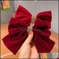 Other Hair Jewelry Red Veet Chain Big Bow Hairpin Back Headdress Korean Net Top Year Gift Female Drop Delivery 2021 Jybbk