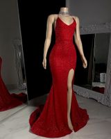 Kırmızı Gelinlik Modelleri 2022 Backless Bölünmüş Parti Abiye Kolsuz Kız Mezuniyet Giyim Vestidos de Boda Invitada
