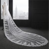 Bridal Veils LAN TING BRIDE One-tier Lace Applique Edge Wedding Veil Chapel 53 Crystals Rhinestones Tulle