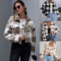 Buffalo Plaid Pattern Drop Shoulder Crop Flannel Jacket Straight Autumn And Winter 2021 New Loose Check Thick Plush Short Coat For Women 220118