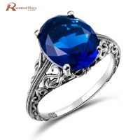 Brand New Real 925 Sterling Silver Rings with Created Sapphire Stones For Women Vintage Finger Ring Female Party Fashion Jewelry