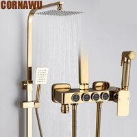 Bathroom Shower Sets Gold System Set Cold Mixer Thermostatic Rain Showers Faucet Wall Mount SPA Rainfall Bath Tap Luxury Kran Kit