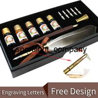 High Quality Wooden Dip Pen Quill Stand and Ink Set Calligra...
