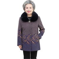 La lana de las mujeres combina el otoño de la abuela Otoño Winter Woolen Coat Mother Plus Velvet Grossening Women Femenino Cuello de piel de ancianos de mediana edad Abrigos F096