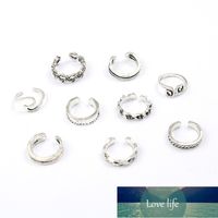 9pcs / set anillo mujeres de alta calidad única apertura ajustable anillo dedo retro tallado tallado anillo pie pie de playa