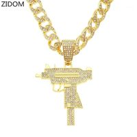 Pendant Necklaces Men Women Hip Hop Iced Out Bling UZI Gun Necklace With 11mm Miami Cuban Chain HipHop Fashion Charm Jewelry