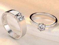 J152 S925 스털링 실버 커플 고리 다이아몬드 패션 간단한 지르콘 쌍 반지 보석 발렌타인 선물 3pcs