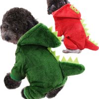 كورال المخملية الكلب الملابس الكرتون ديناصور الحيوانات الأليفة ازياء معطف الشتاء الدافئة الصوف أربعة أرجل هريرة هوديي جرو الكلب الملابس