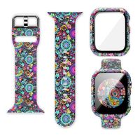 Floral Printed Sport Silicone Band Soft Fadeless Pattern Strap with Screen Protector Cover Case for iWatch Series SE 6 5 4 3 2 1 Apple Watch 38mm 40mm 44mm 42mm