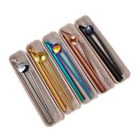 7pcs set Portable Stainless Steel Straw Set Eco Friendly Reusable Straight Bent Straws Cleaning Brush Spoon Drinking Straws With Box HY0323