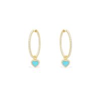 Hoop & Huggie Pure 925 Sterling Silver Turquoise Blue Large Circle Earring For Women Paved Zircon Small Fluorescent Pink Earrings
