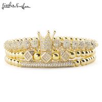 3pcs/Set Luxury Gold beads Royal King Crown Dice Charm CZ Ball Men Bracelet mens fashion bracelets & bangles for Men Jewelry 210609