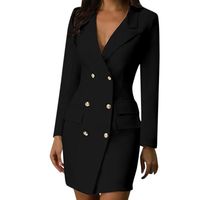 Повседневные платья 2021 халат Blazer платье двубортный с длинным рукавом V-образным вырезом кнопка передний военный стиль Элегантный офисный одежда Vestidos