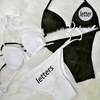 Baskılı Mektuplar Bikinis Bayan Seksi Hilter Split Mayo Siyah Beyaz Kadınlar Plaj Sutyen Briums Moda Tatil Yaz Mayo
