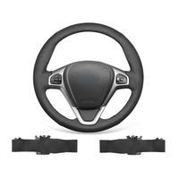 DIY Custom Hand Stitched Soft Black Suede Steering Wheel Cover For Ford Fiesta 2008-2017 / Ecosport 2014-2017 B-MAX Tourneo Courier