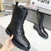 Classic designer winter women boots size real leather lace-up platform hiking shoes fashion solid short martin booties 35-42