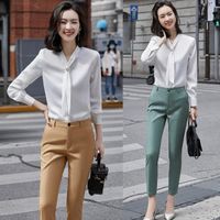 Women Blouses Shirts 2 Piece Pant And Top Sets White Work Wear Ladies Office Uniform Styles Long Sleeve Women&#039;s &