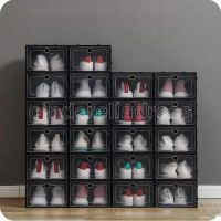 Сгущать пластиковые обувные коробки прозрачные пылепроницаемые коробки для хранения обуви прозрачная флип -конфеты цветов складываемые ботинки Обувь Организатор