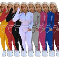 Kadınlar Güz Moda 2021 Kıyafetler Uzun Kollu 2 Parça Set Eşofmanlar Koşu Sportsuit Gömlek Tayt Kazak Pantolon Spor Suit