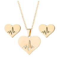 Stainless Steel Love Heart Necklace Women Gold Heartbeat Stu...