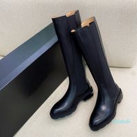 Andy cutout low chunky heel tall Chelsea boot leather shoes ...