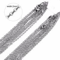 50 unids Cable de rolo de acero inoxidable 2mm Ancho para hombres Mujeres Caja redonda Tag DIY Collar de cadena Dorado / Tono de acero