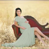 Robes de maternité Fashion Femmes Enceintes Femmes Pographie Props Désactivé Épaule Sans Manches Robe de couleur solide pour Po Shoot