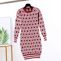 Fashion Casual Dresses Classic vintage Knit Dress Fashion Letter women Pattern knitted long Sleeve Womens Clothing crew neck knits Bodycon One-piece Skirts