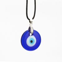 Evil Eye Necklace, Blue Eye Charm 30mm, Greek Mati, Hamsa, Nazar, Men Evil Eye Jewelry, Greek Leather Pendant Necklaces